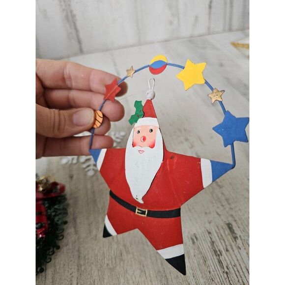 Metal wreath Santa star snowflake Bell ornament Xmas set green - Picture 5 of 9